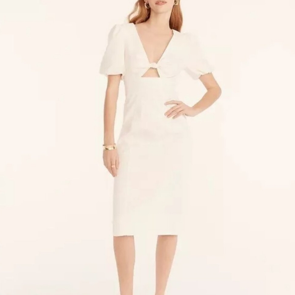 J. Crew Cutout Puff-sleeve Black Dress Cotton twill 8 Medium Sheath Keyhole - Picture 4 of 7